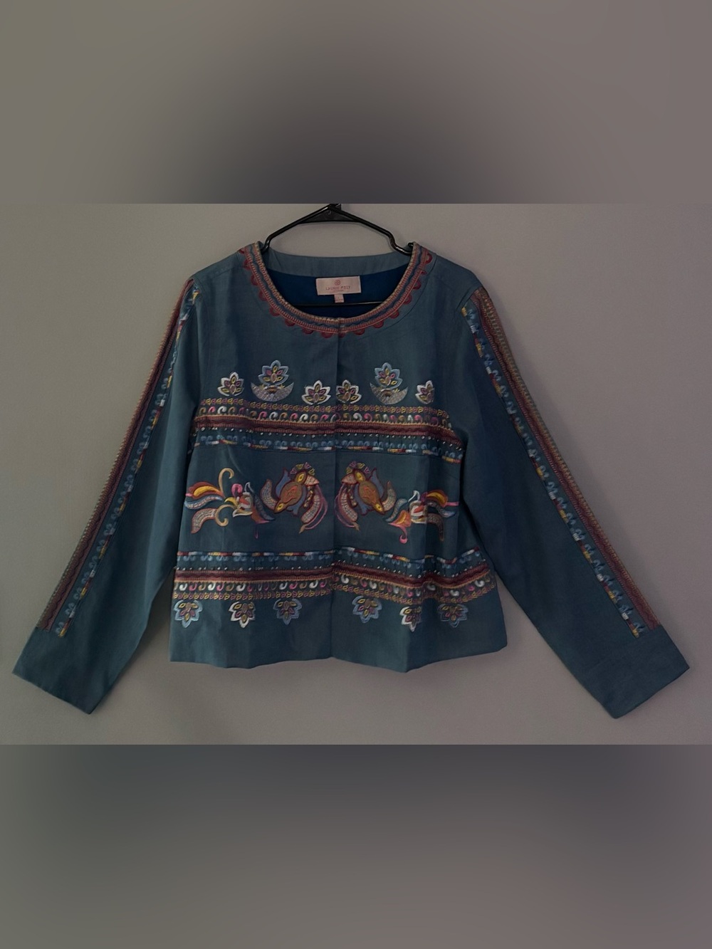 Laurie Felt Teal Blue Embroidered Long-Sleeve Tunic
